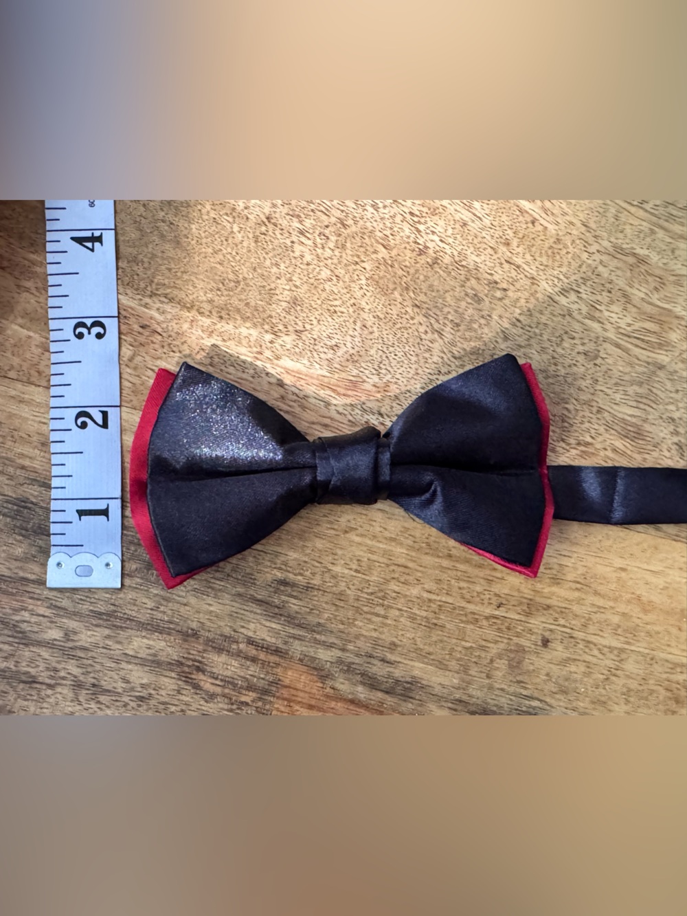 Classic Tuxedo Black Bow Tie with Red Trim - Men's Formal Accessory - Picture 3 of 5